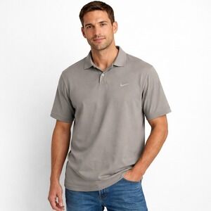 Vtg 90s Y2K Nike Polo Shirt Mens L Taupe Tan Embroidered Swoosh Short Sleeve